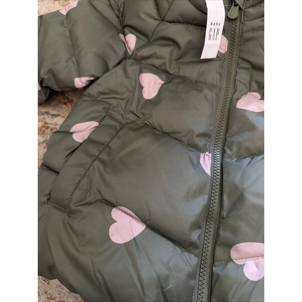 Gap baby girls cold control puffer jacket pink hearts #babygirlsjacket 12-18 Mo